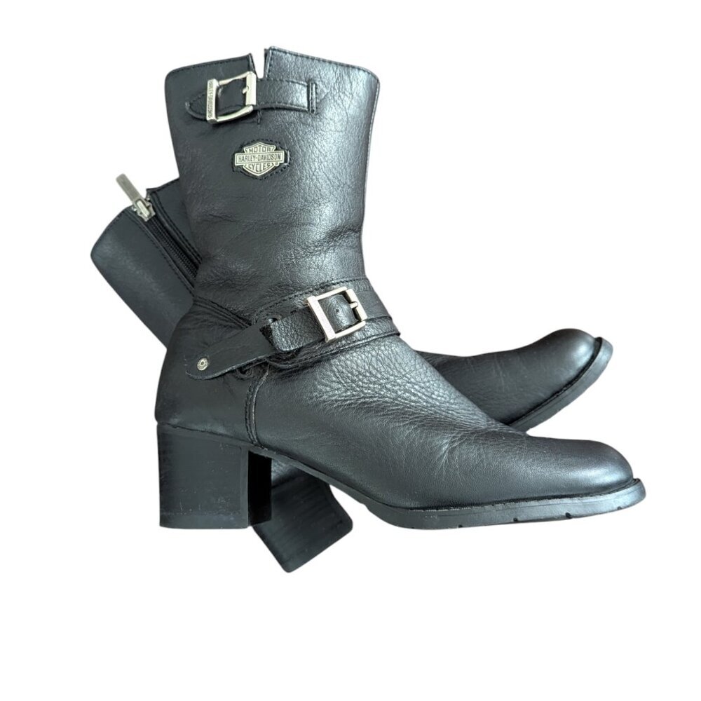 Harley-Davidson Black Leather Zip Up Women's Boots - Size 7.5 - Picture 10 of 15